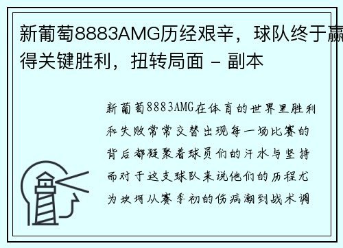 新葡萄8883AMG历经艰辛，球队终于赢得关键胜利，扭转局面 - 副本