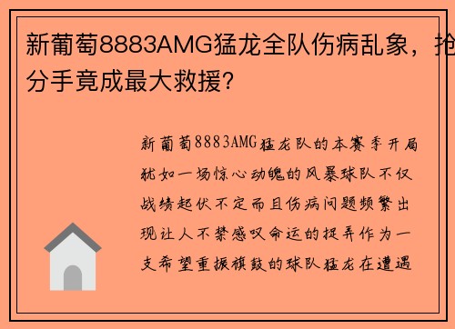 新葡萄8883AMG猛龙全队伤病乱象，抢分手竟成最大救援？