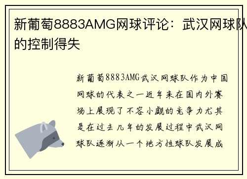 新葡萄8883AMG网球评论：武汉网球队的控制得失