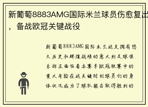 新葡萄8883AMG国际米兰球员伤愈复出，备战欧冠关键战役