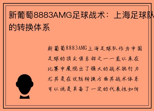 新葡萄8883AMG足球战术：上海足球队的转换体系