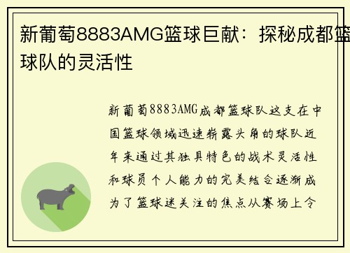 新葡萄8883AMG篮球巨献：探秘成都篮球队的灵活性