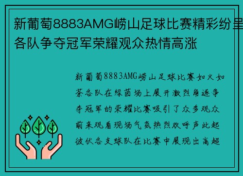 新葡萄8883AMG崂山足球比赛精彩纷呈各队争夺冠军荣耀观众热情高涨