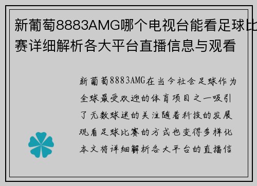 新葡萄8883AMG哪个电视台能看足球比赛详细解析各大平台直播信息与观看方式