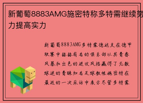 新葡萄8883AMG施密特称多特需继续努力提高实力