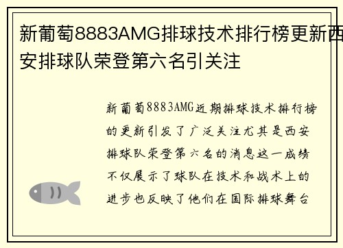 新葡萄8883AMG排球技术排行榜更新西安排球队荣登第六名引关注