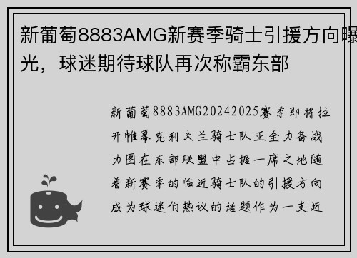 新葡萄8883AMG新赛季骑士引援方向曝光，球迷期待球队再次称霸东部